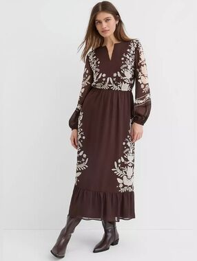 LOFT Brown and Cream Floral Maxi Dress